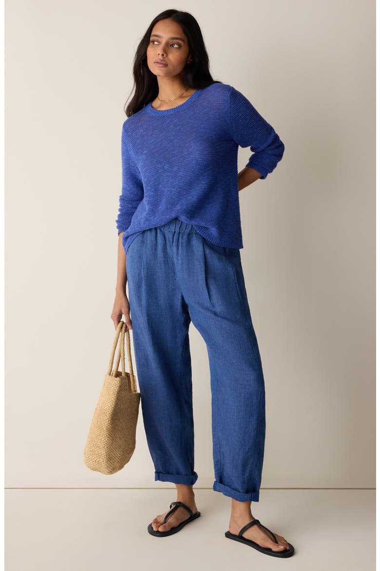 Pleated Organic Linen Lantern Ankle Pants, Alternate, color, DEEP DIVE