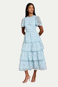 Coast Petite Flutter Sleeve Tiered Midi Dress
