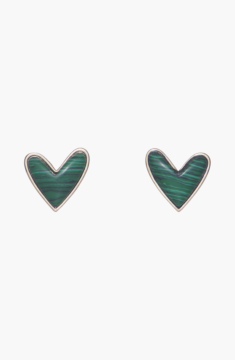 Nickel & Suede Malachite Sweetheart Stud Earrings, Main, color, Malachite