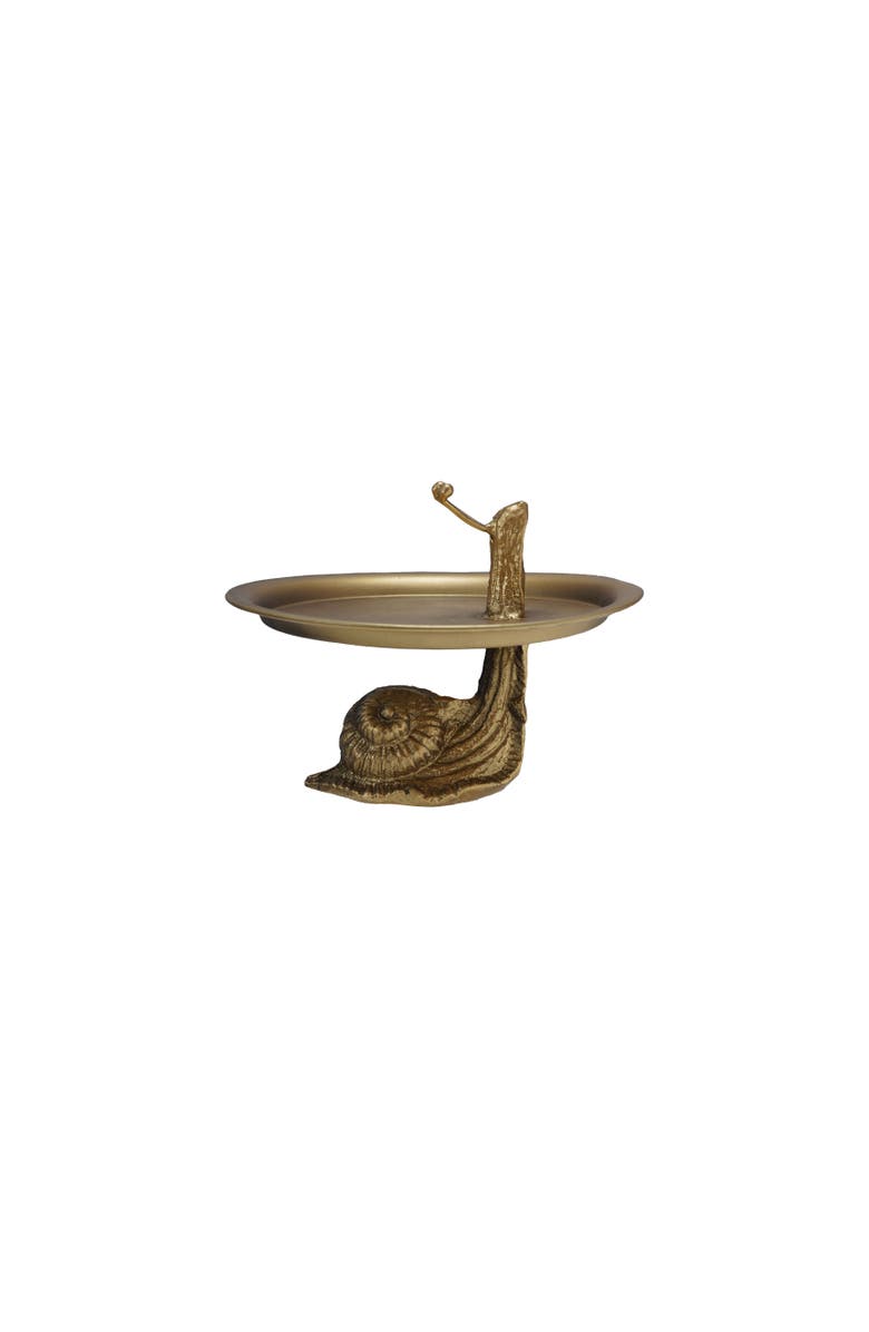 Storied Home Decorative Metal Tray with Snail Shaped Stand, Gold Finish, Main, color, Gold