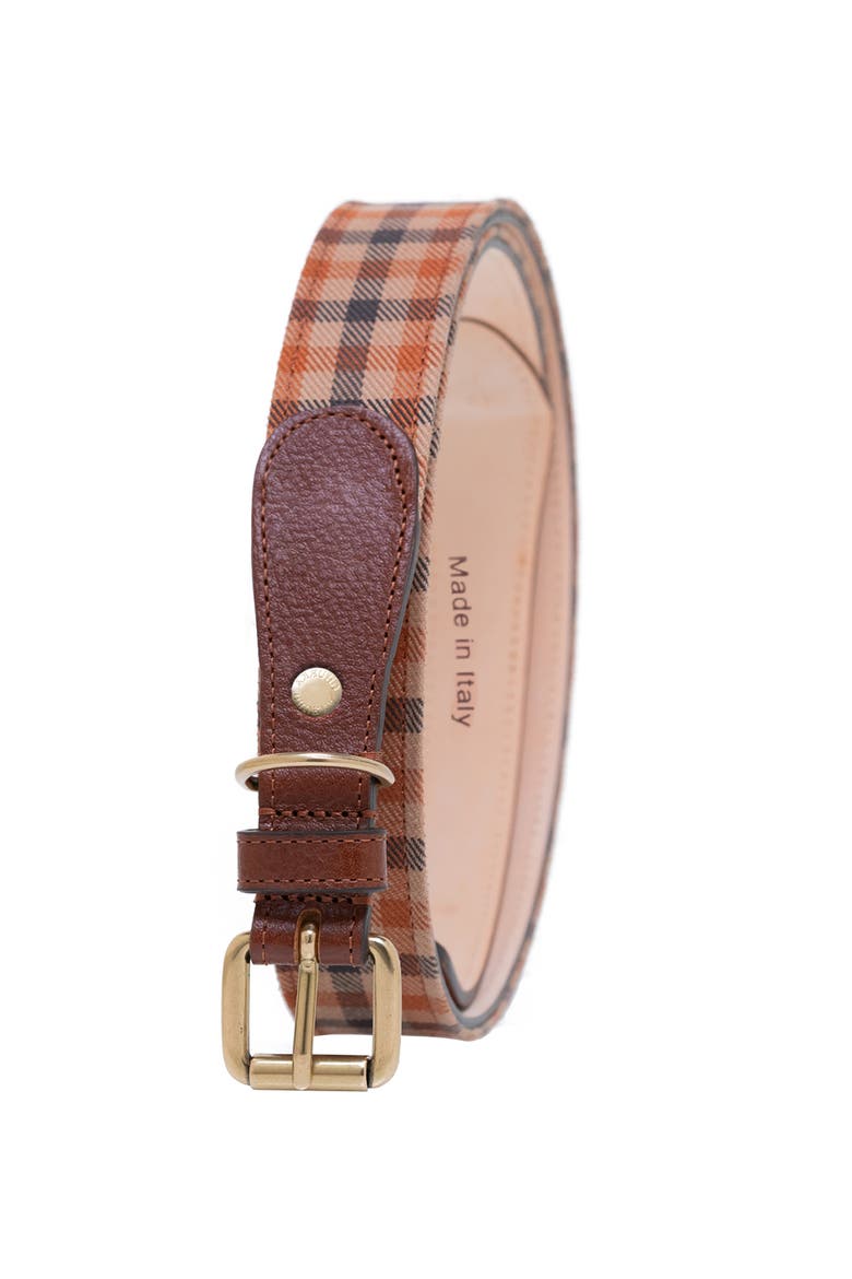 Classic check twill genuine leather trim belt, Main, color, Chestnut