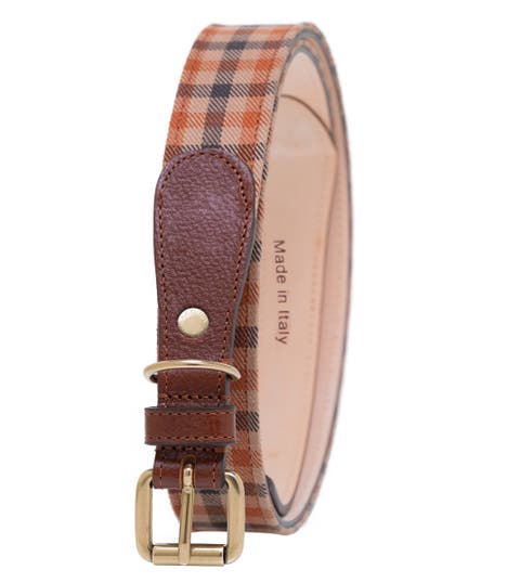 Classic check twill genuine leather trim belt
