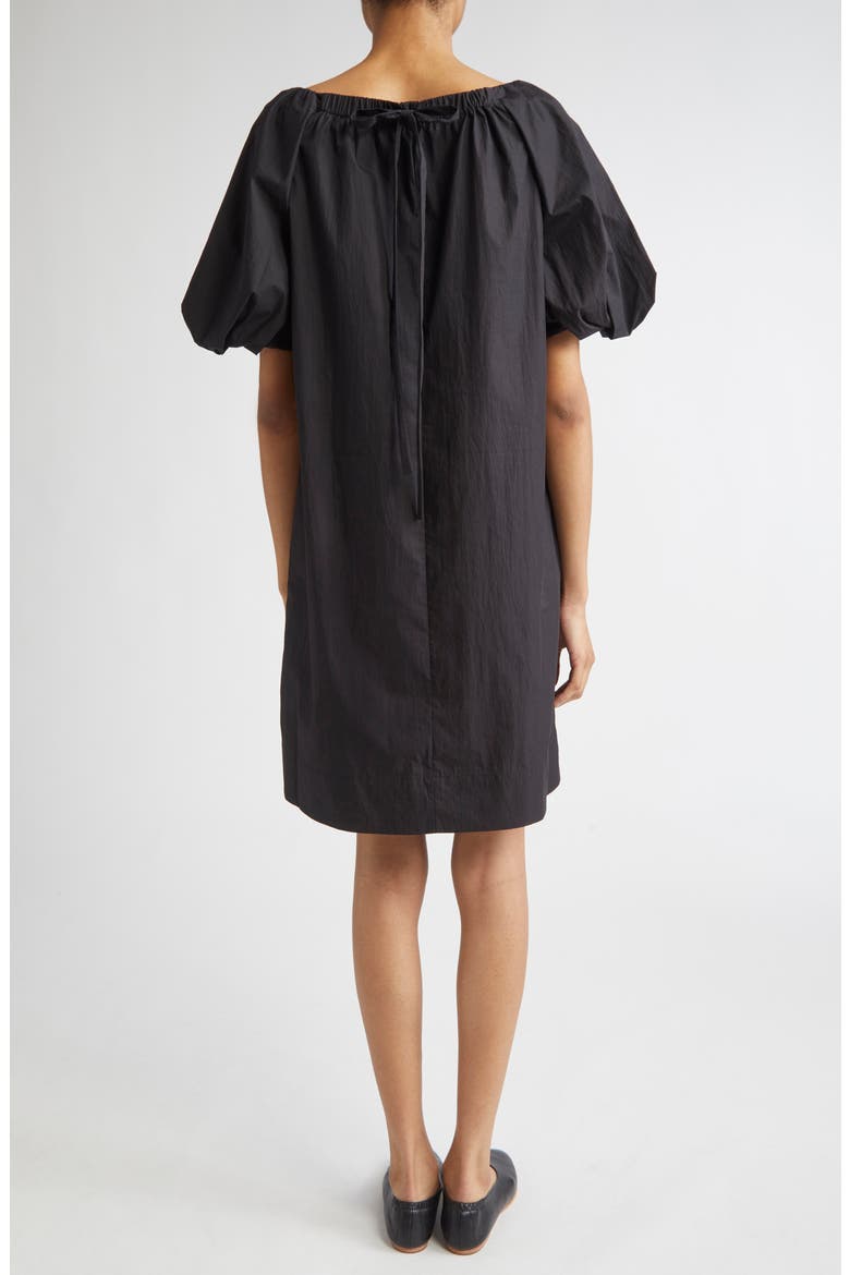 Gathered Neck Travel Cotton Blend Dress, Alternate, color, BLACK