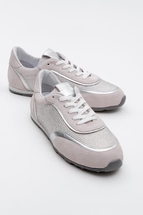 Bonia Rhinestone Suede Leather Sneakers
