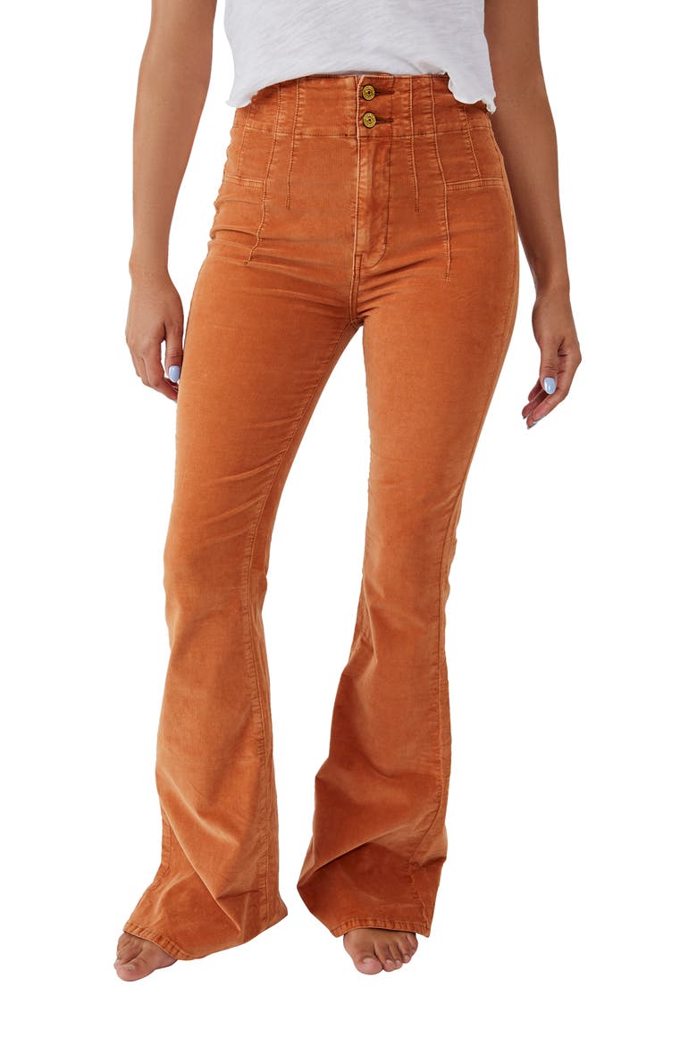 We the Free Jayde Flare Leg Corduroy Pants, Alternate, color, COGNAC