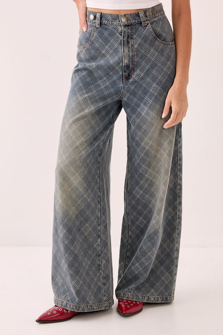 Denim Distressed Straight Leg Jeans, Main, color, Authentic Midwash
