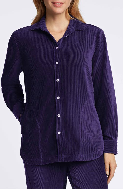 Foxcroft Maddy Plush Corduroy Button-Up Shirt in Deep Purple 