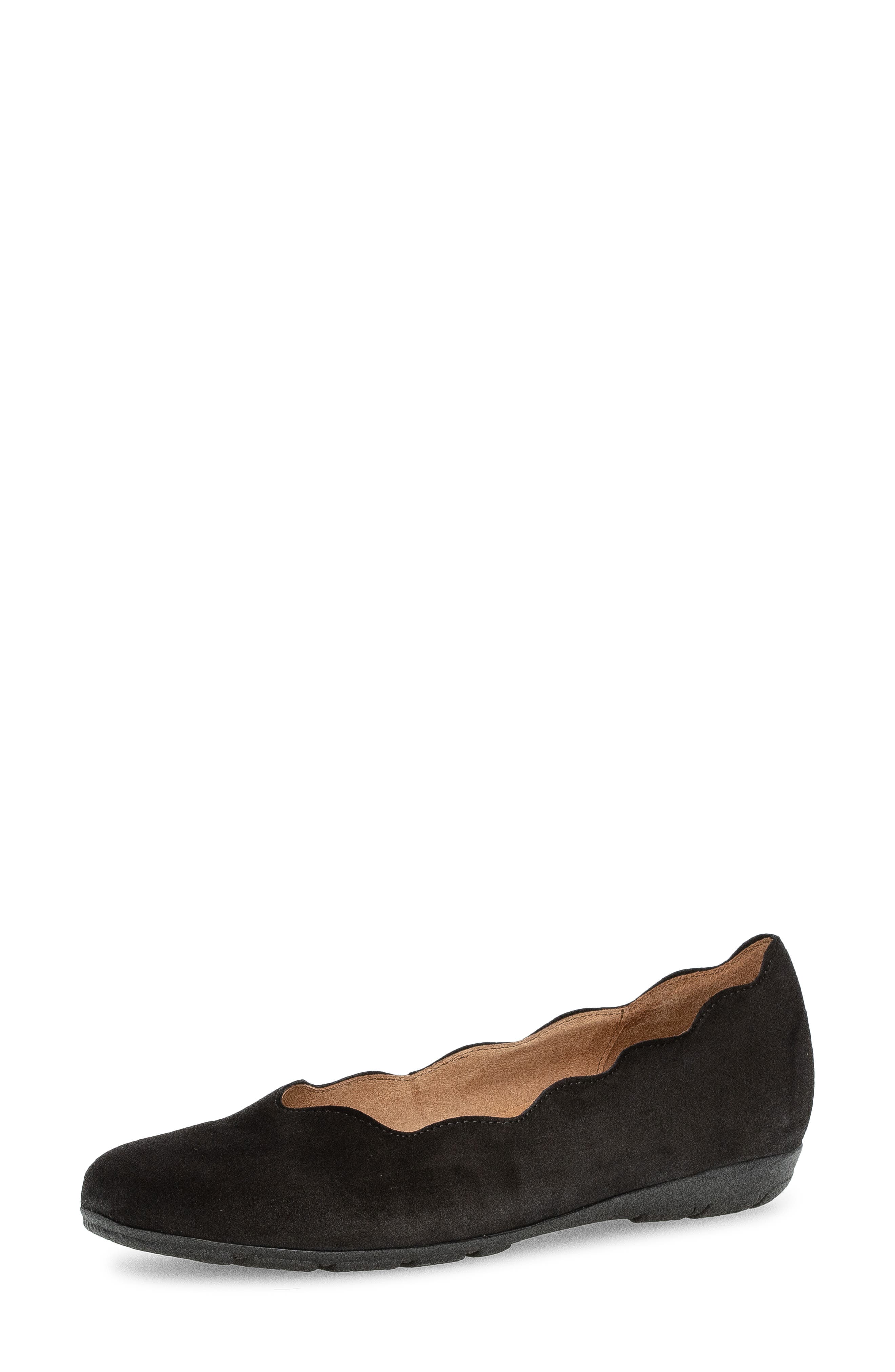 Gabor Scallop Suede Flat, Main, color, Black