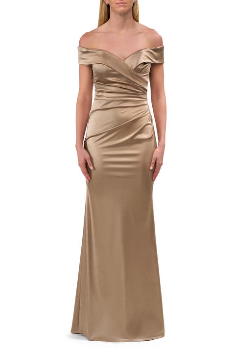 Off the Shoulder Stretch Satin Evening Dress