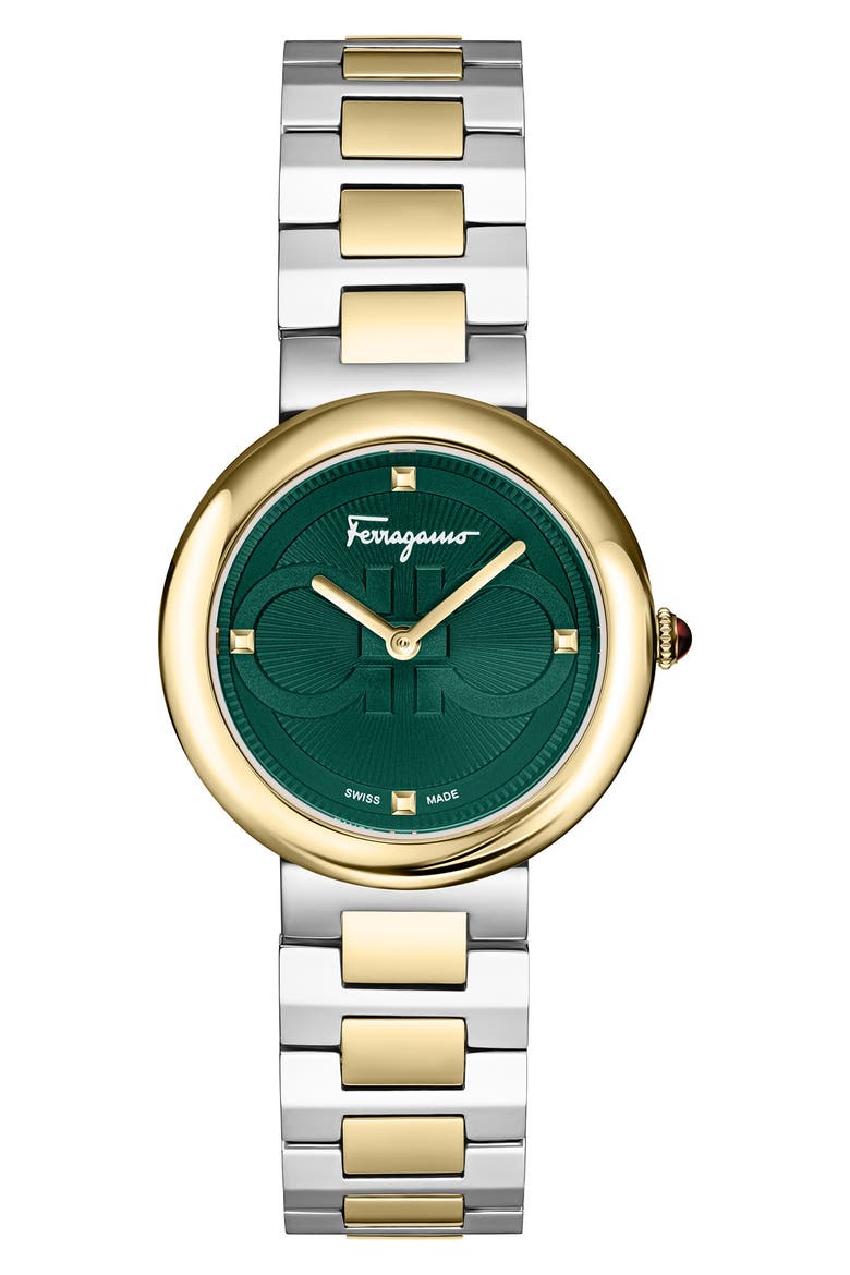 Salvatore Ferragamo Chic Bracelet Watch, 32mm, Main, color, TT IPYG/SS