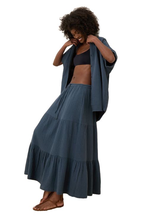 Organic Cotton Coastal Double Gauze Tiered Maxi Skirt