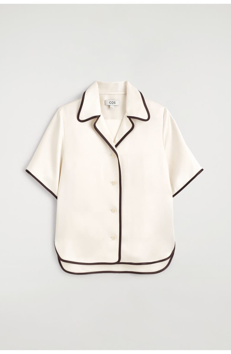 COS Contrast-piped Satin Shirt, Alternate, color, Cream / Brown