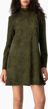 IVONNE Faux-Suede Mock-Neck Long-Sleeve A-Line Mini Dress