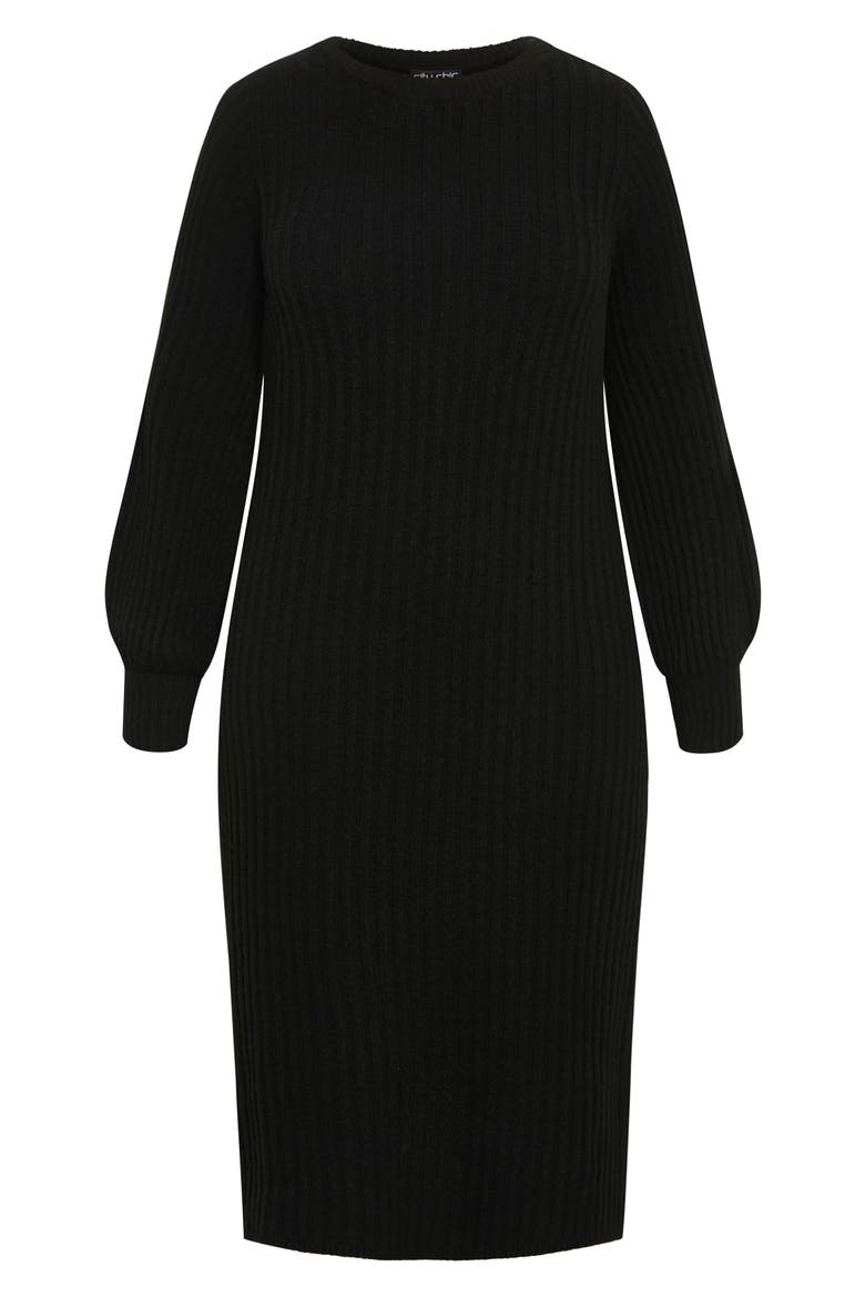 Saskia Long Sleeve Rib Sweater Dress, Alternate, color, BLACK