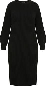 City Chic Saskia Long Sleeve Rib Sweater Dress