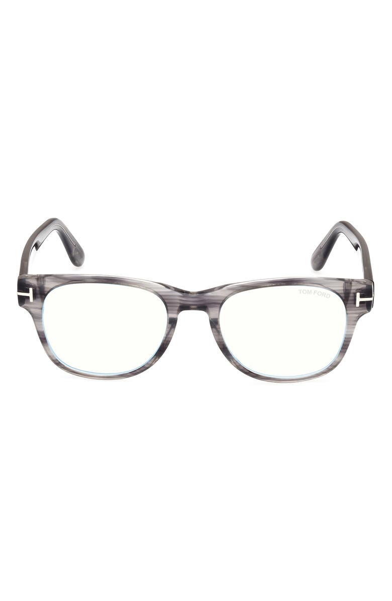 TOM FORD 52mm Square Blue Light Blocking Optical Glasses, Main, color, Striped Grey / T Logo