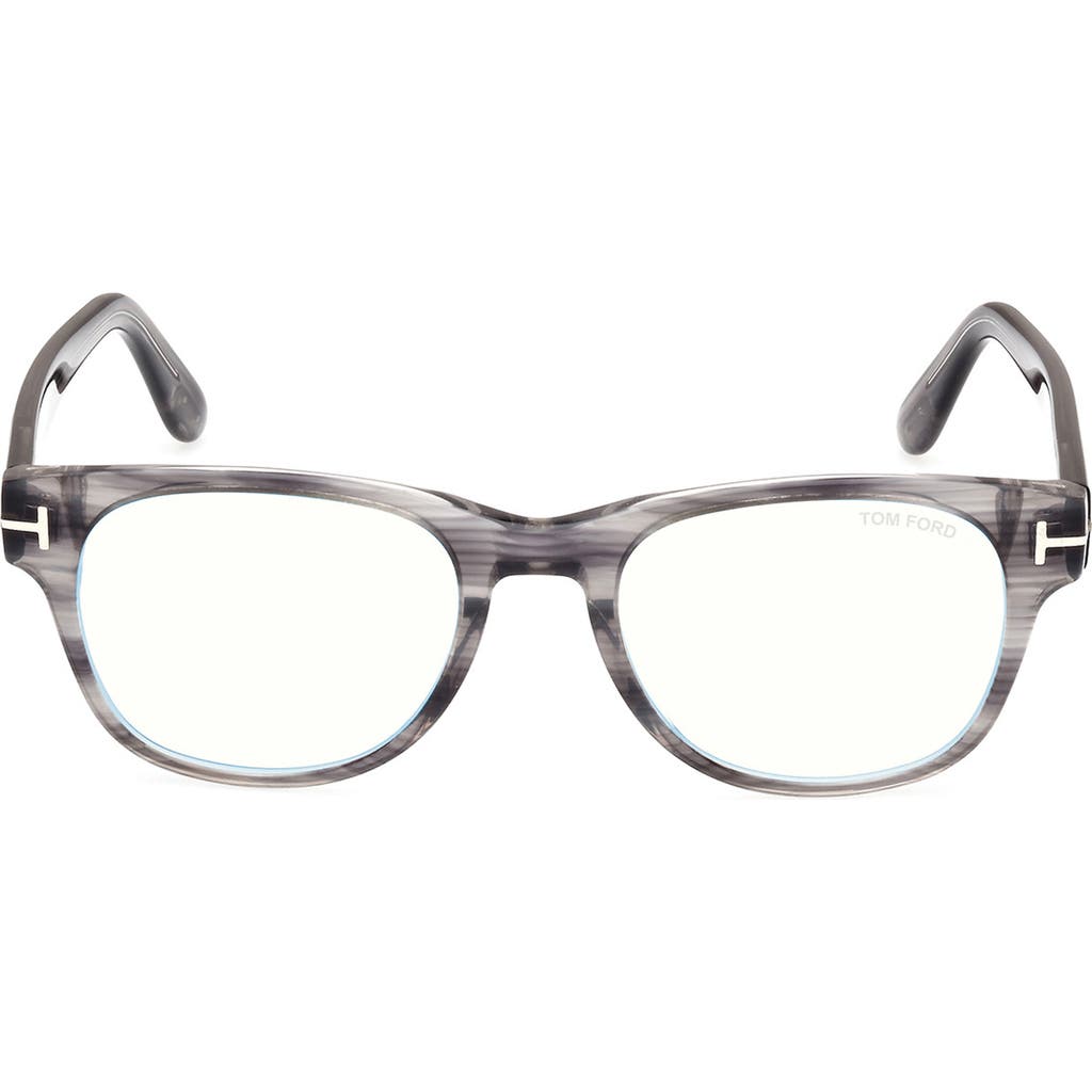 Tom Ford 52mm Square Blue Light Blocking Optical Glasses In Striped Grey/t Logo