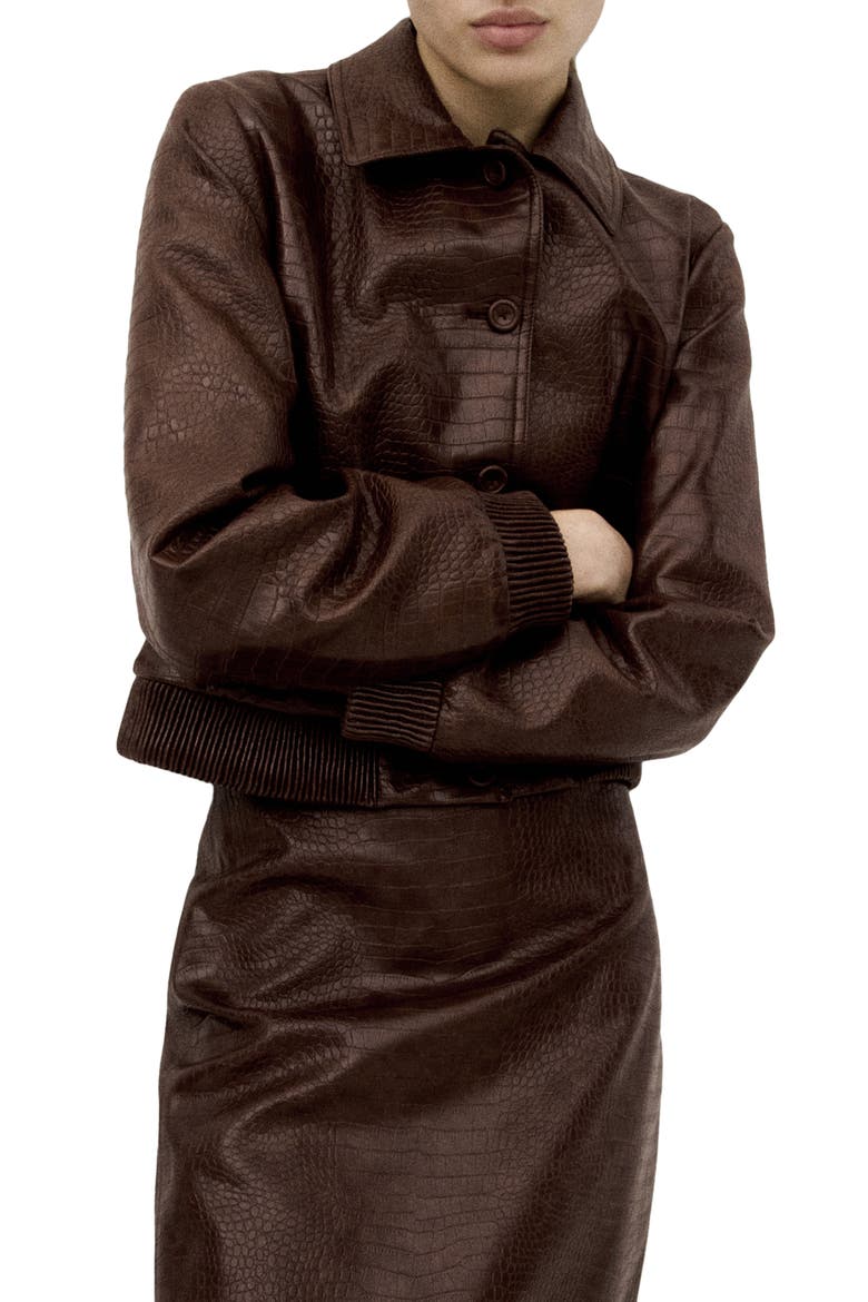 Dundee Croc Embossed Faux Leather Jacket, Main, color, BROWN
