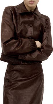 MANGO Dundee Croc Embossed Faux Leather Jacket
