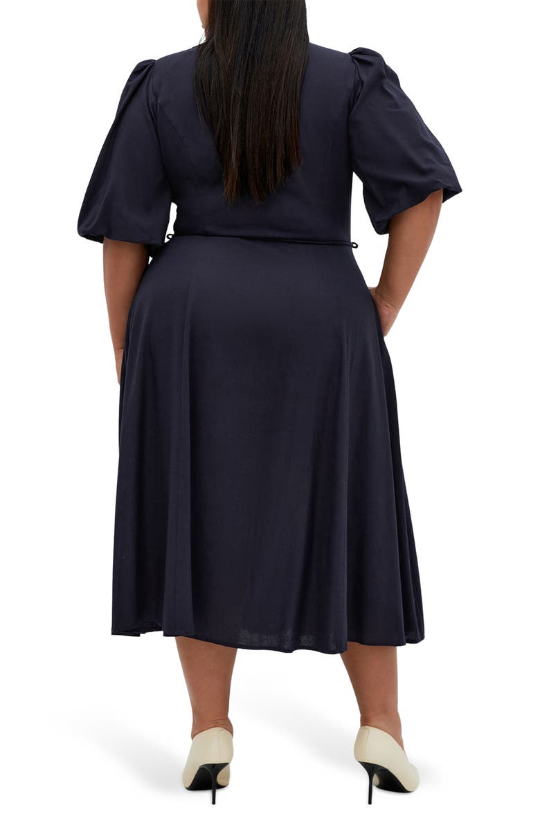 City Chic Dahlia Puff Sleeve Midi Dress, Alternate, color, Navy