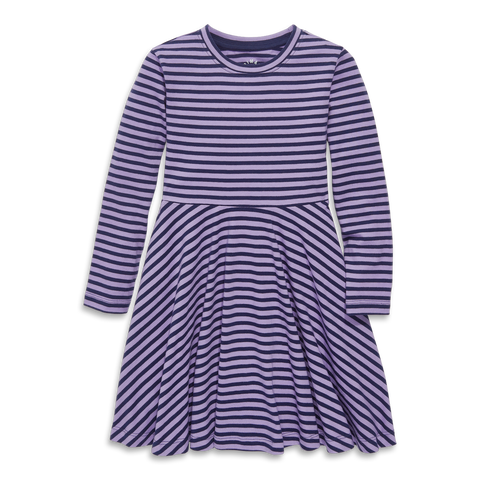 Kids Long Sleeve Twirly Dress In Mini Stripe