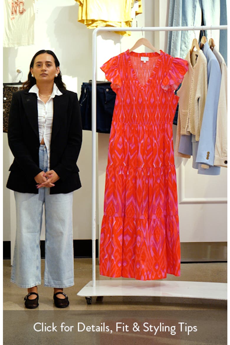Belvin Ikat Print Smocked Maxi Dress video