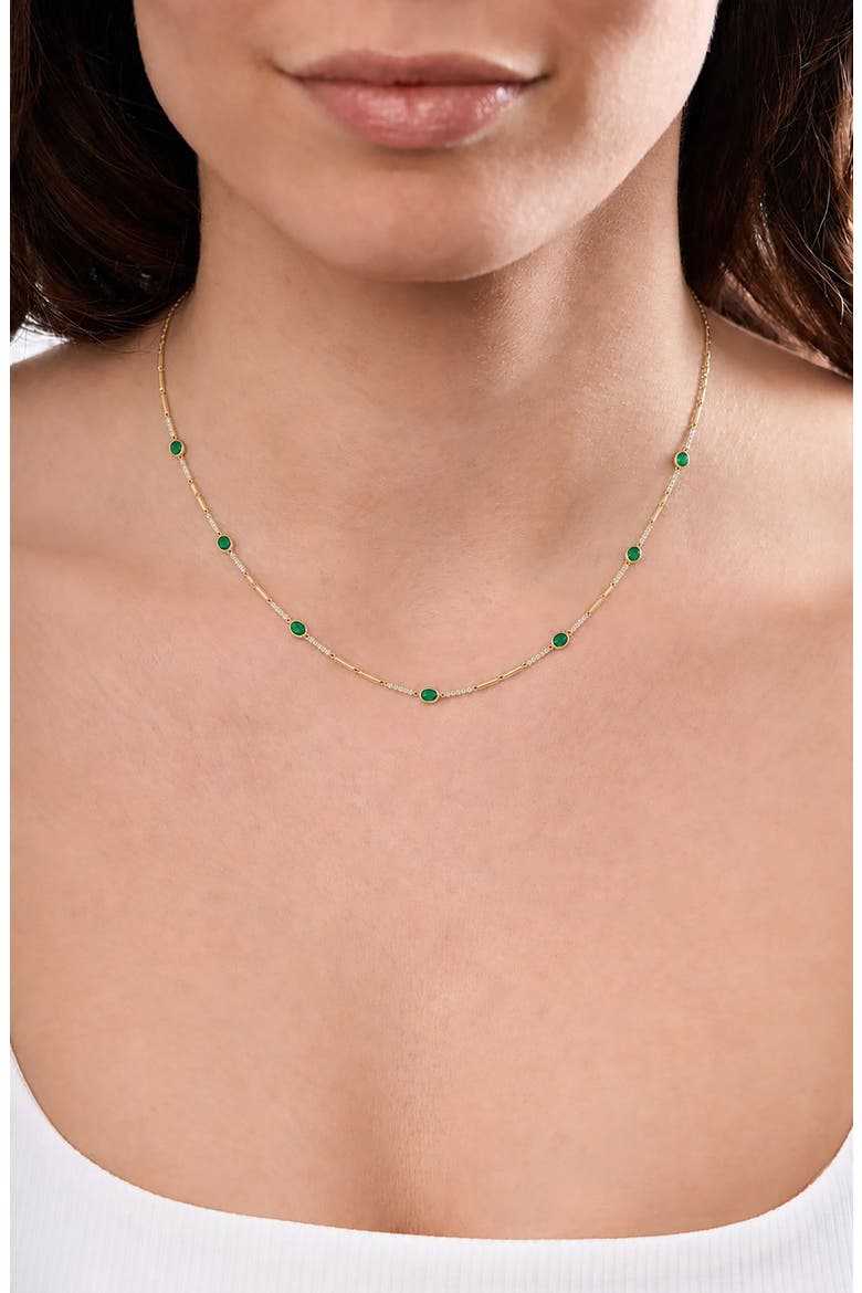El Mar 18k Gold Emerald and Diamond Tennis Necklace, Alternate, color, 18K YELLOW GOLD