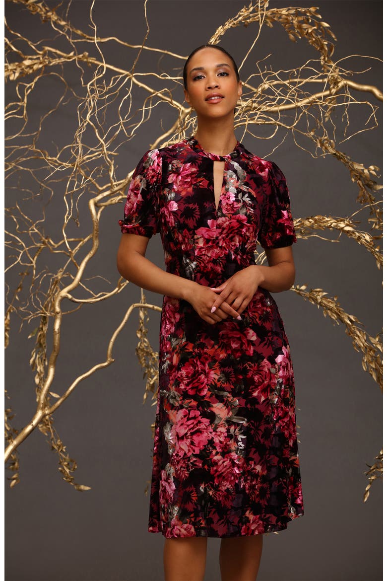 Floral Velvet Midi Dress, Alternate, color, RAISIN/ WINE/ OLIVE