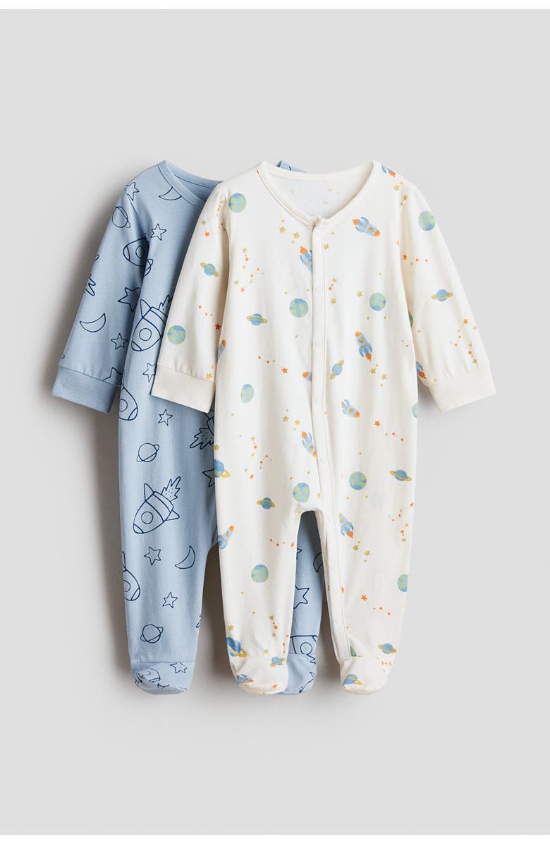 H&M 2-pack Cotton Sleepsuits, Main, color, Light Blue/Space
