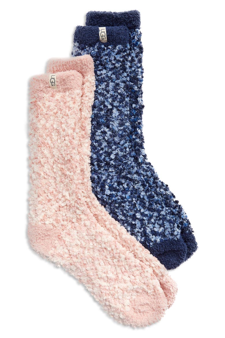 Assorted 2-Pack Cozy Chenille Crew Socks, Main, color, NAVY / ROSE TINT