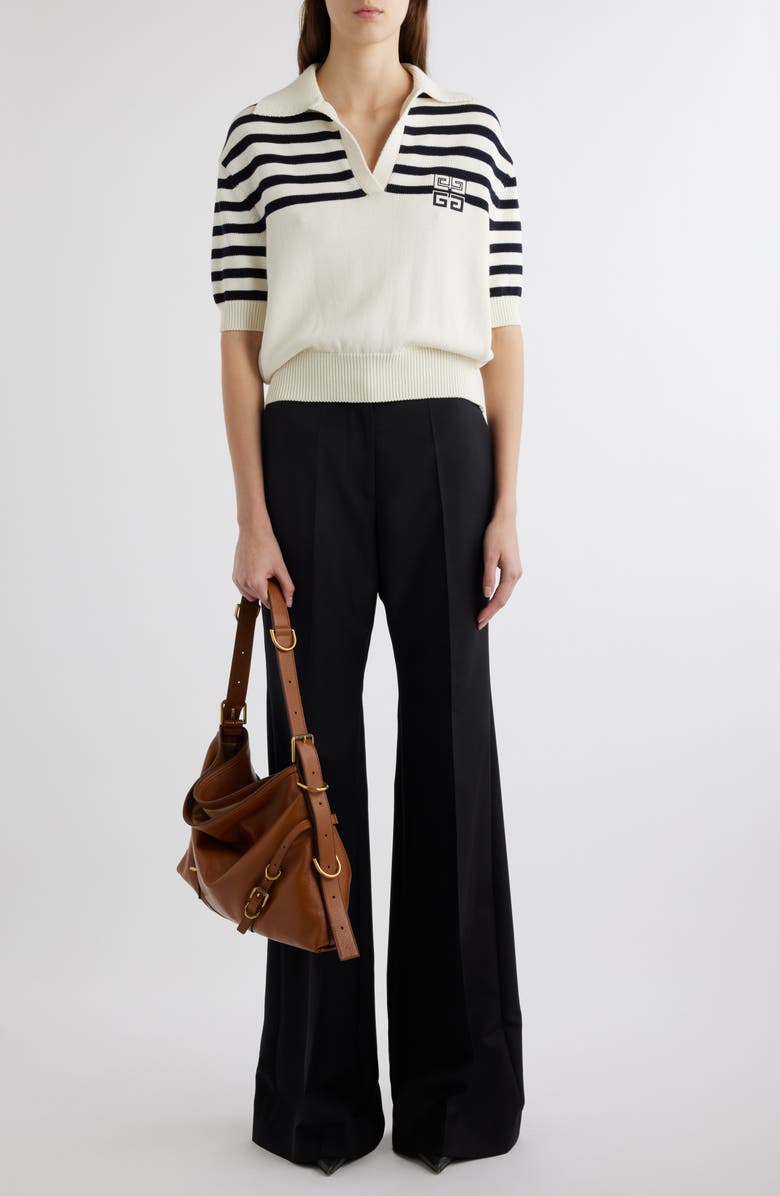 Givenchy Logo & Stripe Crop Polo Sweater, Alternate, color, 
