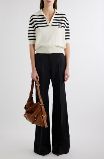 【関税&送料込】Givenchy Black Wool Blend Flared Leg Pant Givenchy - Straight-Leg Full-Grain Leather Trousers - Black