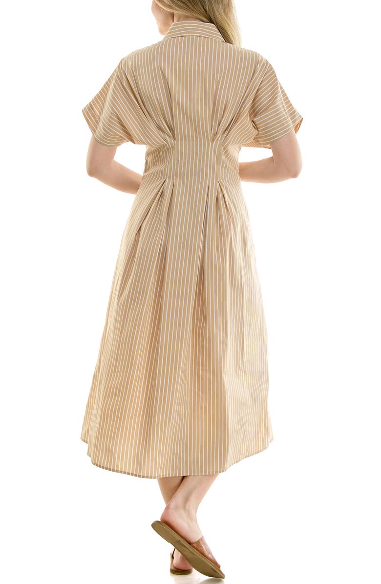 Nicole Miller Pintuck Waist Midi Shirtdress, Alternate, color, Mocha / White