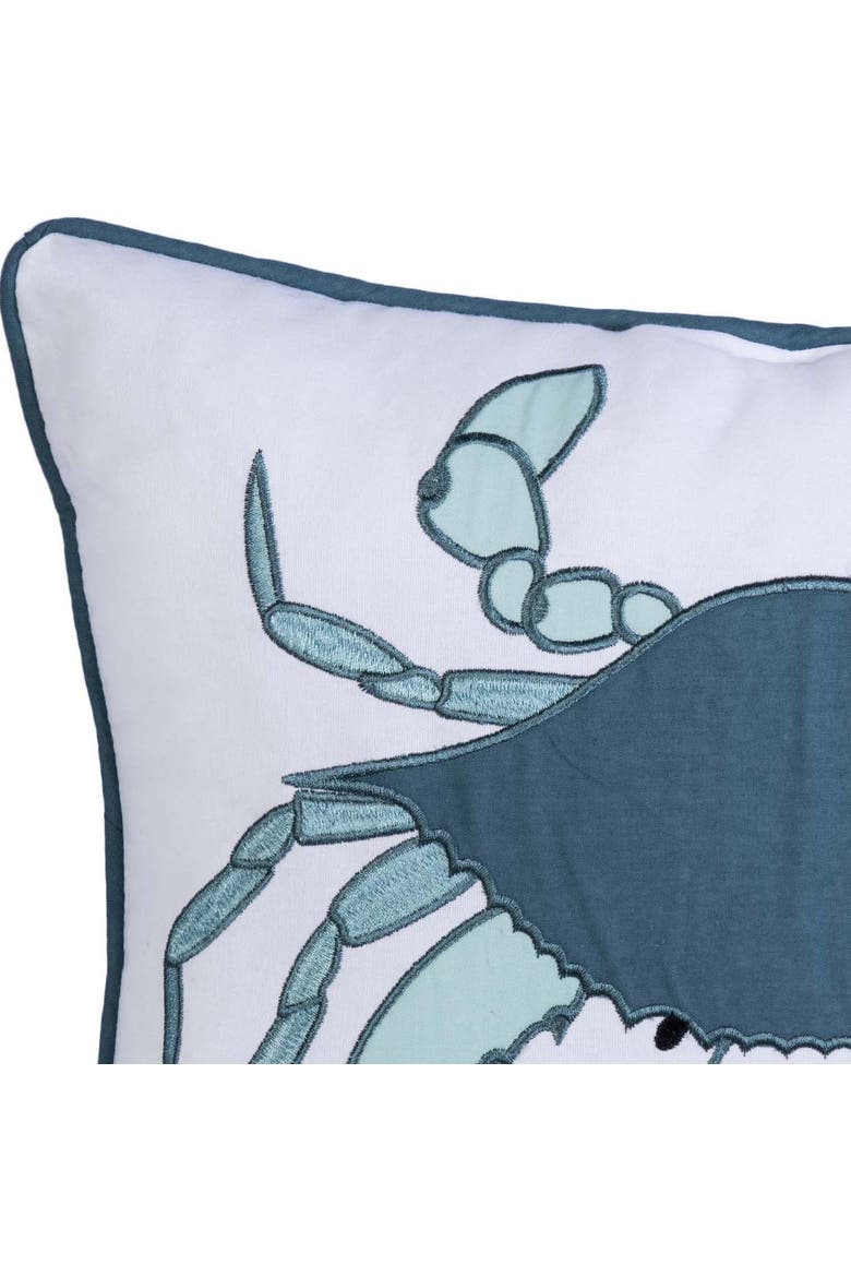 Sea Glass Crab Embroidered Piped Cotton Blend Accent Pillow 14" x 18", Alternate, color, Blue