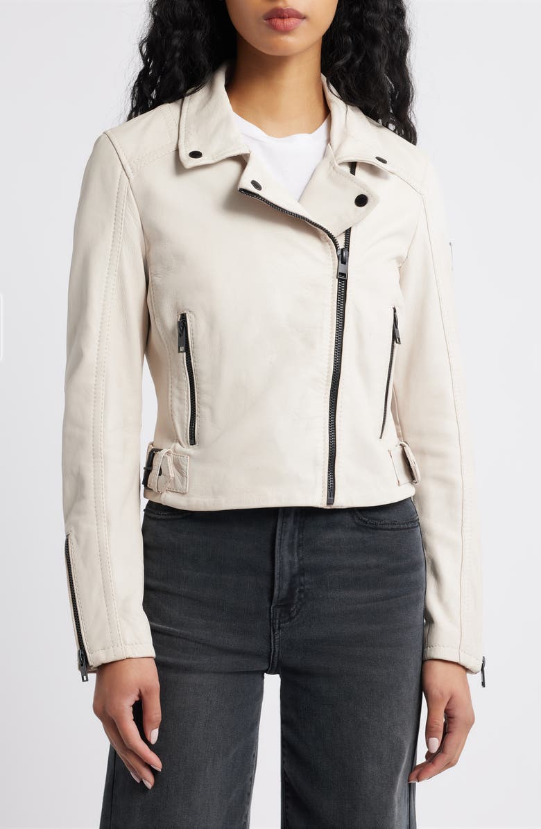 MAURITIUS Bita Leather Moto Jacket, Alternate, color, Offwhite