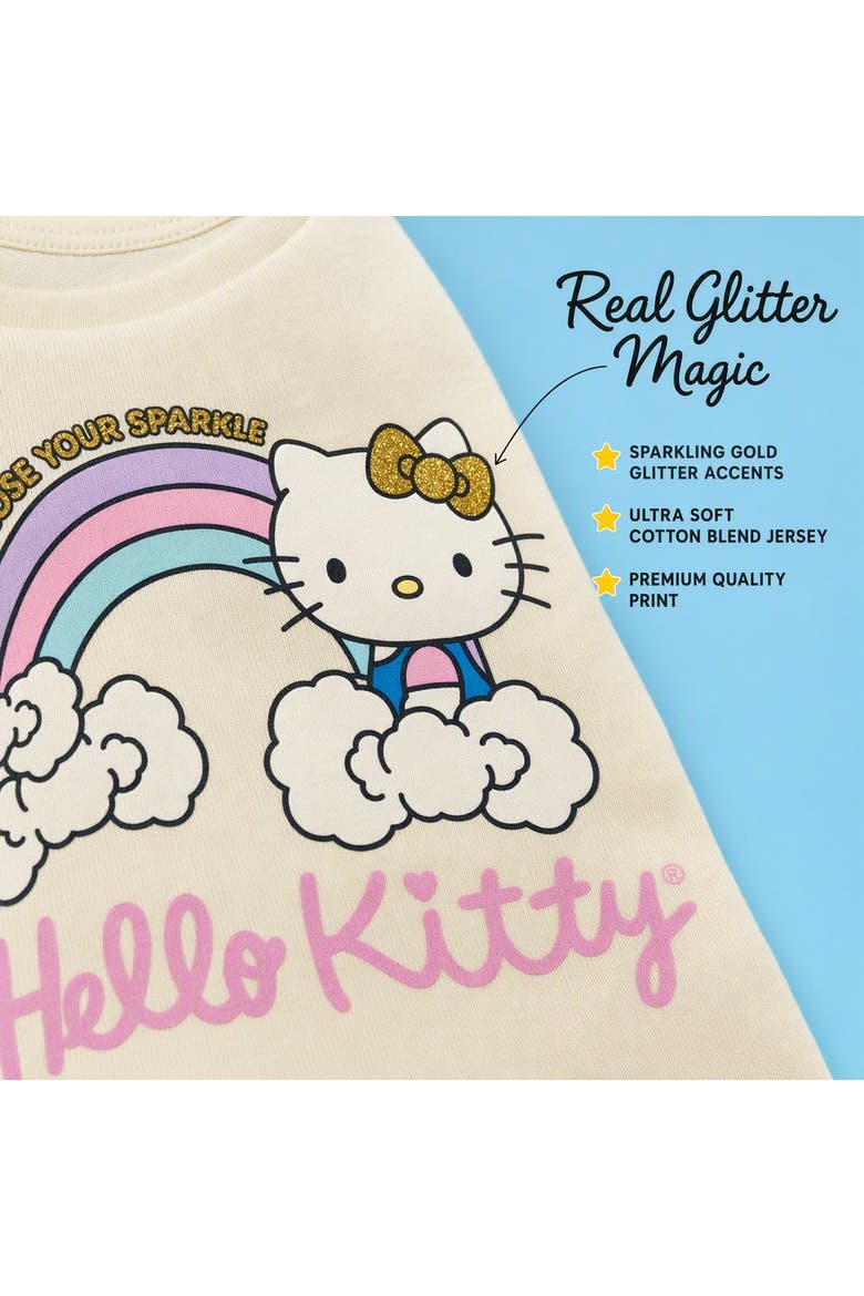 Glitter Short Sleeve T-Shirt, Alternate, color, Vanilla Hello Kitty