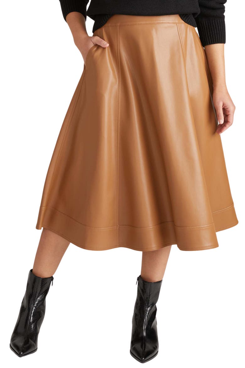 Charlotte Faux Leather Midi Skirt, Main, color, CAMEL
