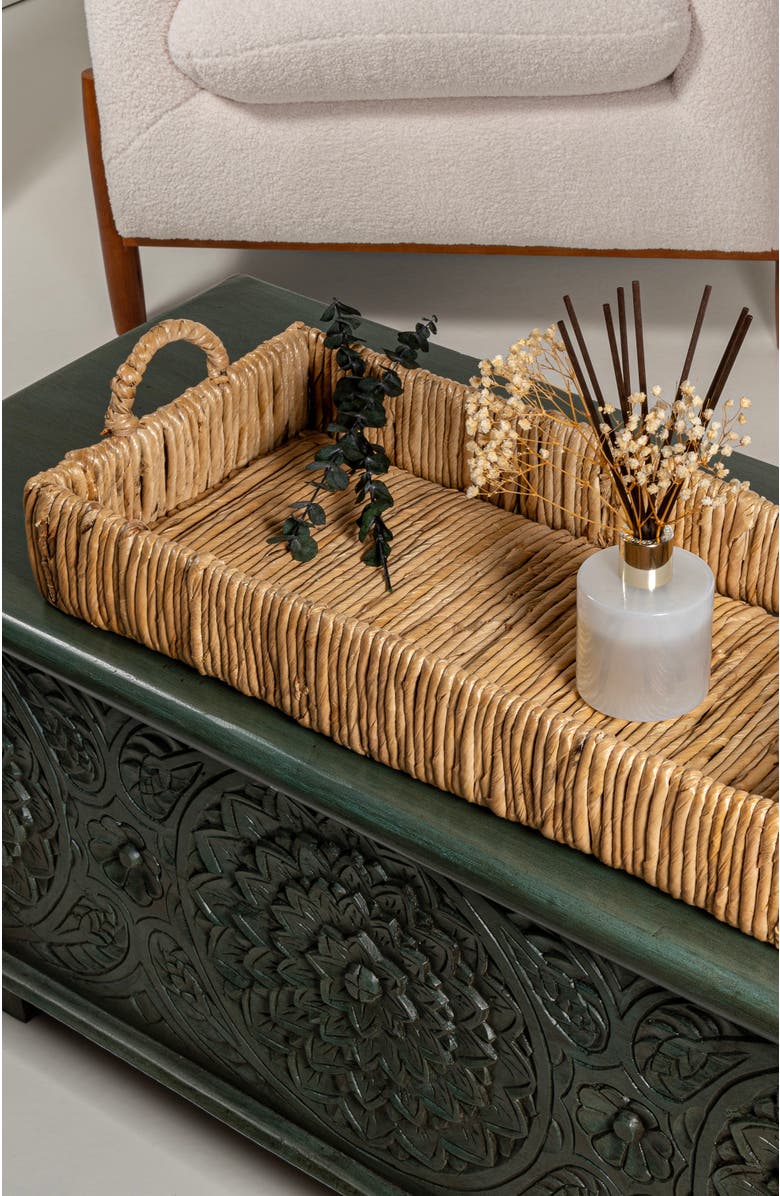 HAPPIMESS Anika Traditional Southwestern Hand-Woven Abaca Tray with Handles, Alternate, color, Natural