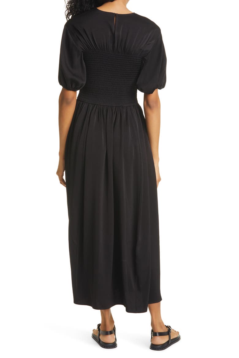 Smocked Bodice Puff Sleeve Maxi Dress, Alternate, color, BLACK