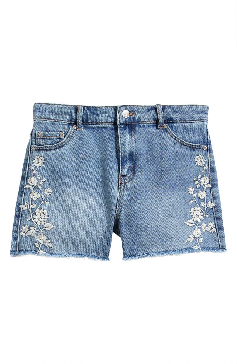 Tractr Kids' Floral Embroidered Cotton Blend Denim Shorts, Main, color, Vintage