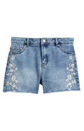 Tractr Kids' Floral Embroidered Cotton Blend Denim Shorts