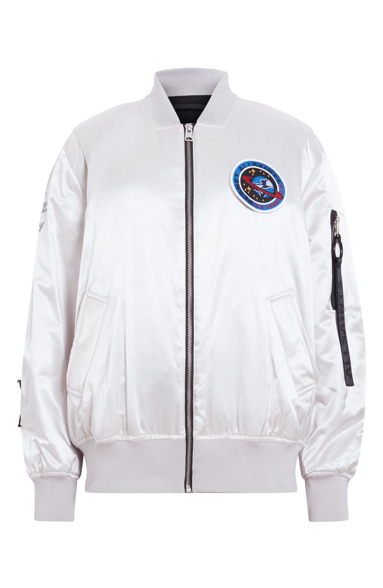 AllSaints Echo Logo Patch Satin Bomber Jacket, Alternate, color, 