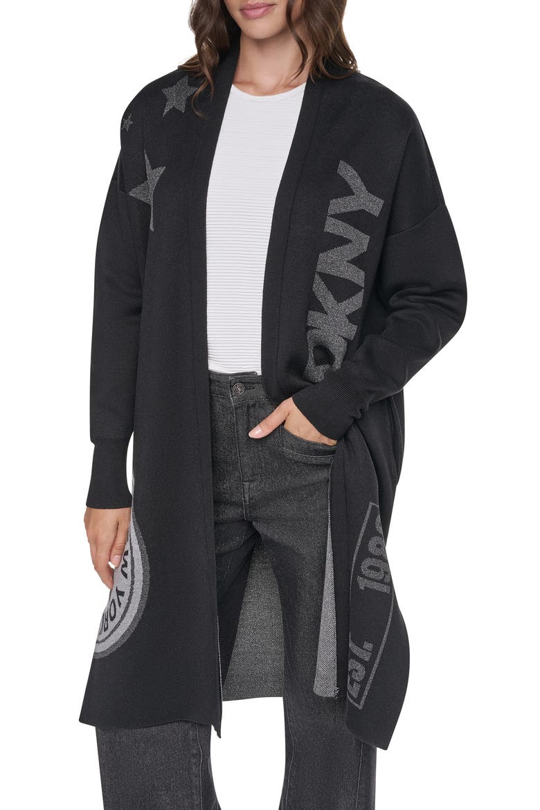 Metallic Oversize Open Front Cardigan, Alternate, color, BLACK