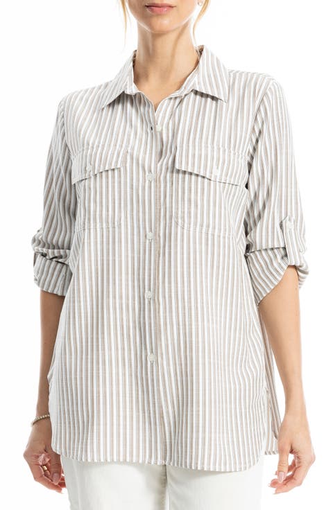 Stripe Roll Tab Button-Up Utility Shirt