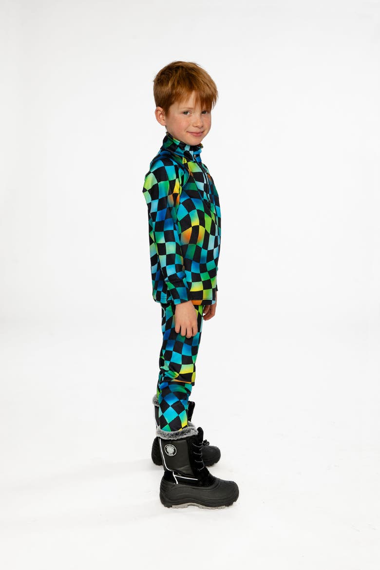 Two Piece Checkered Brushed Half-Zip Top & Pants Thermal Underwear, Alternate, color, Blue Checkered Print