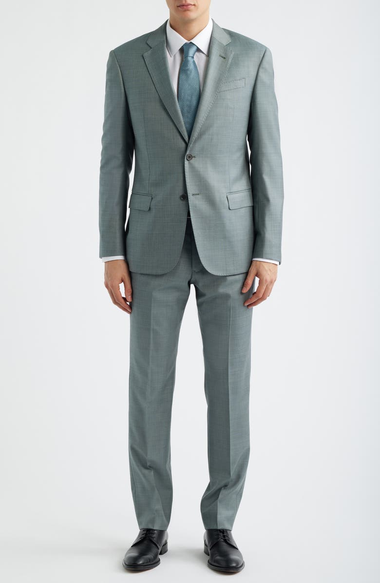 Emporio Armani Shage Green Wool Sharkskin Suit, Main, color, Sage
