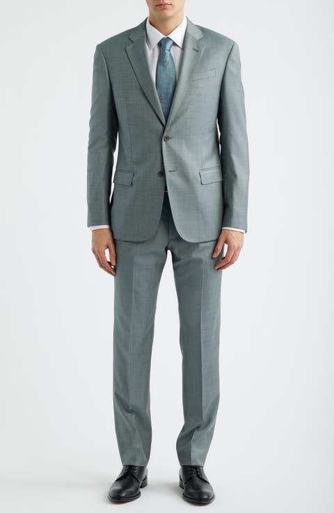Shage Green Wool Sharkskin Suit