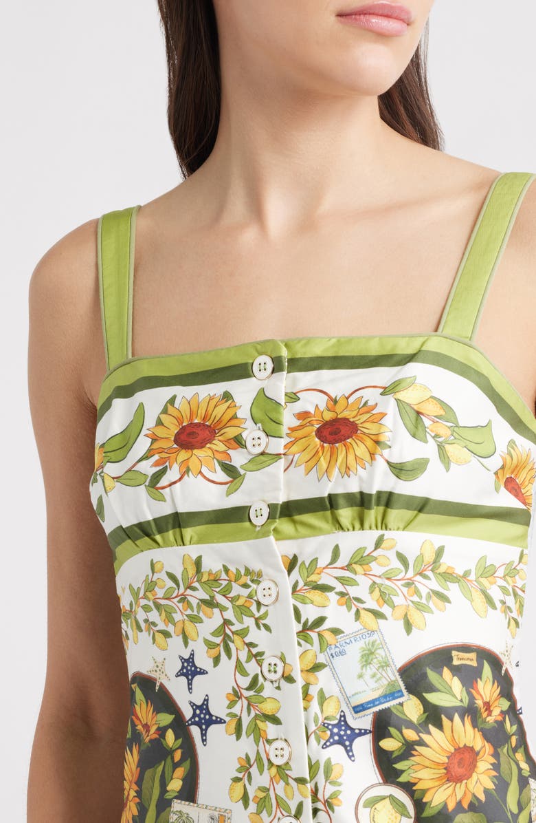 Latin Trip Print Asymmetric Cotton Button-Front Sundress
