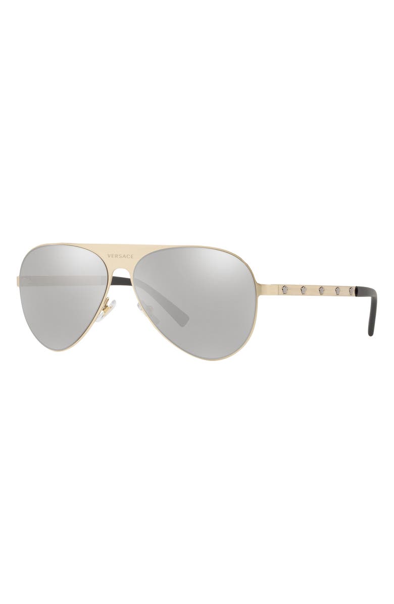 Versace 59mm Polarized Aviator Sunglasses, Alternate, color, Grey Silver/ Yellow Gold