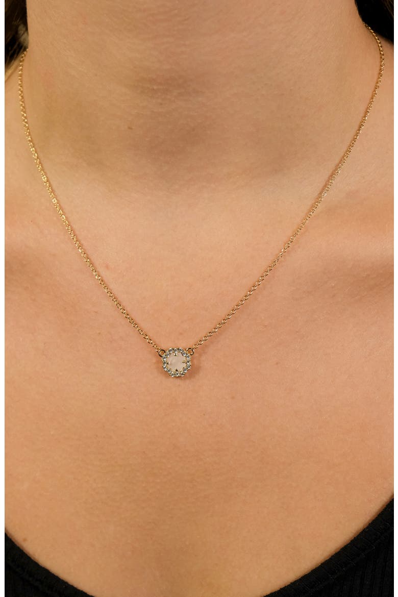 Bezel Cubic Zirconia Rose Petal Pendant Necklace, Alternate, color, GOLD/WHITE